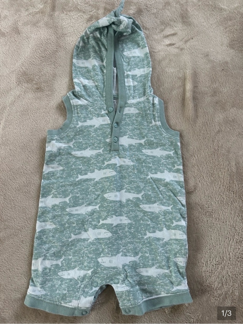 Carter’s Kids Hooded Sleeveless Romper - Seafoam Fish Print